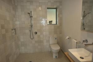 努盖特角Seascape Accommodation的浴室配有卫生间、淋浴和盥洗盆。
