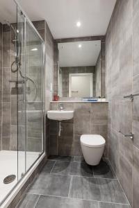 戈尔韦The Westwood Apartments的浴室配有卫生间、盥洗盆和淋浴。