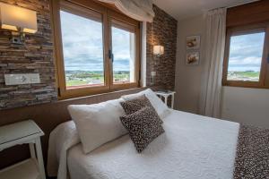 Villapedre埃尔皮纳尔酒店 的一间卧室配有带2个枕头的床和2个窗户。