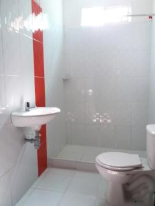 科韦尼亚斯Cabanas Recreaciones的一间带卫生间和水槽的浴室