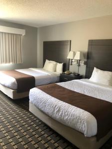 AdamsAdams Inn and Suites的酒店客房设有两张床和两盏灯。