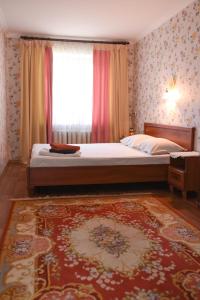 ShostkaApartment Horkoho 7A的一间卧室设有床、窗户和地毯。