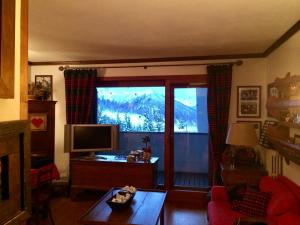 塞斯特雷Nice house on the ski slopes的一间配有电视的客厅,享有山景