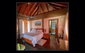 Santa Cruz火地岛米欧住宿加早餐旅馆的一间卧室设有一张床和天花板
