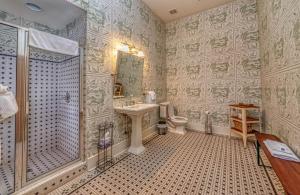 莫比尔孔德堡旅馆 - 莫比尔的带淋浴、盥洗盆和卫生间的浴室
