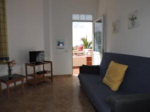 洛斯·亚诺斯·德·阿里丹Casas El Monte, en Los Barros的客厅配有蓝色的沙发和电视