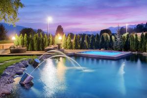 布鲁尼科Majestic Hotel & Spa Resort的庭院中一个带喷泉的游泳池
