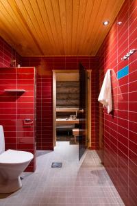 萨利色尔卡卡克斯劳塔宁阿克蒂克度假酒店 - 圆顶小屋和小木屋的红色的浴室设有卫生间和红色瓷砖