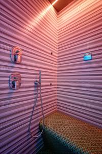罗马阿拉旅馆的浴室设有粉红色的墙壁和软管