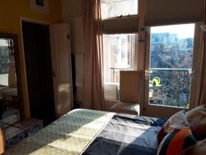 阿姆斯特丹Homey Budget Bedroom的一间卧室设有一张床和一个大窗户