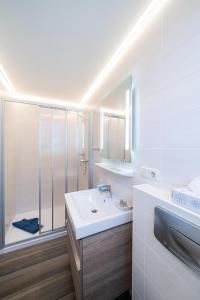多鲁姆纽菲尔德格鲁贝蒂奇酒店的带淋浴和盥洗盆的白色浴室