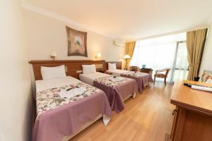 恰纳卡莱特莱阿图桑酒店的酒店客房配有两张床和一张书桌