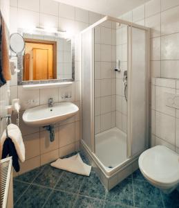 瑟弗浩斯加尼全景酒店的带淋浴、盥洗盆和卫生间的浴室