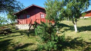GârnicPensiunea Gernik 100的前面有一棵树的红色房子