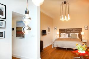 阿姆斯特丹阿姆斯特丹蓝色郁金香酒店的一间卧室设有一张床和一间客厅。