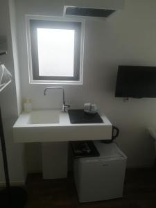 东京HOTEL LITTLE BIRD OKU-ASAKUSA / Vacation STAY 79448的一间带白色水槽和窗户的浴室