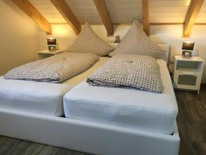 BruchhausenPenthaus Regine的配有两张床铺的客房配有两张枕头