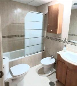 塞维利亚Apartamento Realengo Sevilla的一间带卫生间和水槽的浴室