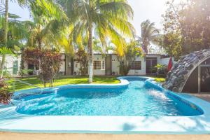Subteniente LópezOYO Hotel Rio的棕榈树屋前的游泳池