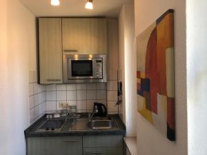 波鸿索邦公寓的厨房配有水槽和微波炉