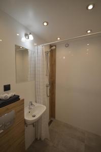 索波特Blue Sail Sopot Apartments的一间带水槽和淋浴的浴室
