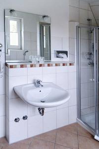 莱姆库伦弗莱尔尼斯酒店的白色的浴室设有水槽和淋浴。