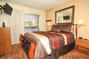 马姆莫斯湖Sierra Park Villas #88的一间卧室配有一张大床和镜子