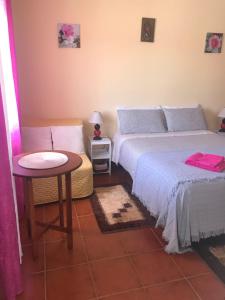 卡拉帕泰拉Casa Da Estela的一间卧室配有两张床和一张小桌子