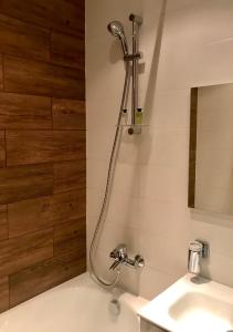 敖德萨Apartments & Vernissage on Kostandi的带淋浴和盥洗盆的浴室