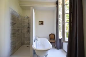 BenonManoir de Plaisance的一间带水槽、淋浴和卫生间的浴室