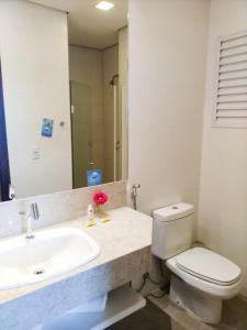 龙多诺波利斯伦多诺波利斯舒适套房酒店的一间带水槽、卫生间和镜子的浴室
