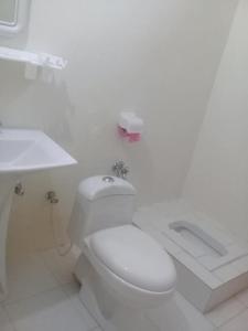 Benazir Hotel Kalash的白色的浴室设有卫生间和水槽。