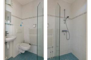 Marssum吕伐登托伦泽公寓的浴室设有卫生间和淋浴,两幅图片