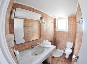 拉多斯卡缇吉斯公寓酒店的一间带水槽、卫生间和镜子的浴室