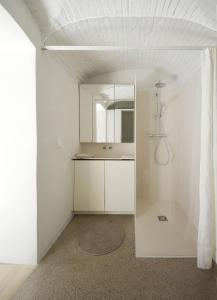 林茨HÜBSCHES APARTMENT im Herzen von Linz的白色的浴室设有水槽和镜子
