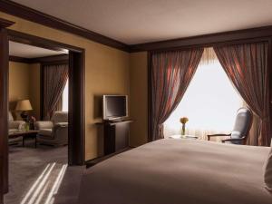 马德里铂尔曼马德里机场展会酒店的一间酒店客房,配有一张床和一台电视
