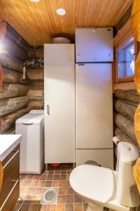 萨利色尔卡Kuukkeli Log Houses Villa Aurora "Pupula"的带冰箱和卫生间的厨房