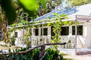 阿多Addo African Home的白色的房子,配有白色的椅子和树木