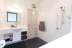 汉默温泉伍德兰公园度假屋的一间带水槽和淋浴的浴室
