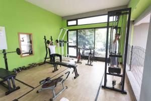 Luni艾伯塔盖拉意大利住宅酒店的健身房,人们在室内锻炼机器