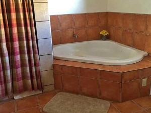 埃斯卡兰特Slot Canyons Inn Bed & Breakfast的带淋浴的浴室设有大浴缸