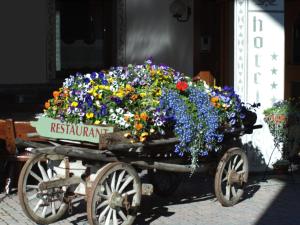 圣卡特琳娜瓦尔夫罗曼蒂克酒店的满布着五颜六色花卉的木车