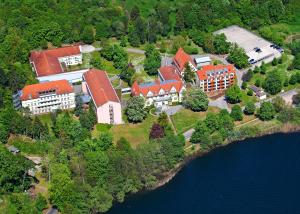 瓦伦湖边Spa酒店的水边岛屿上一座建筑的空中景观