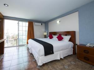 伊拉普阿托Suites de Reyes的卧室配有带红色枕头的大型白色床