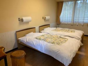 千叶Showa Forest Village的带窗户的客房内设有两张单人床。