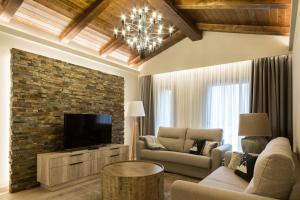 巴奎伊拉-贝莱特蒙塔图酒店的带沙发、电视和壁炉的客厅