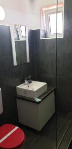 克卢日-纳波卡Guest House Andrei的一间带水槽和镜子的浴室