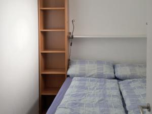 霍尔斯泰因地区诺伊斯塔特Held Ursel的一间卧室设有一张床和一个书架