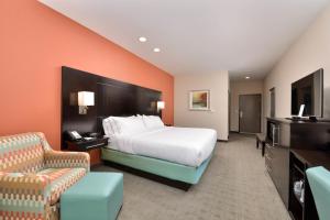 奥斯汀奥斯汀南旅馆及套房智选假日酒店的配有一张床和一把椅子的酒店客房