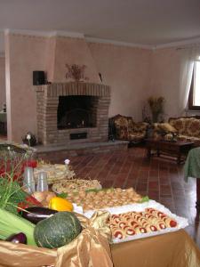 Spino dʼAddaAgriturismo Cascina Gilli的客厅配有餐桌和壁炉